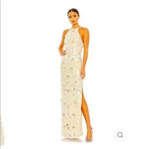 BRAND NEW MacDuggal #10878 crystal embellished cascade open back column gown 6